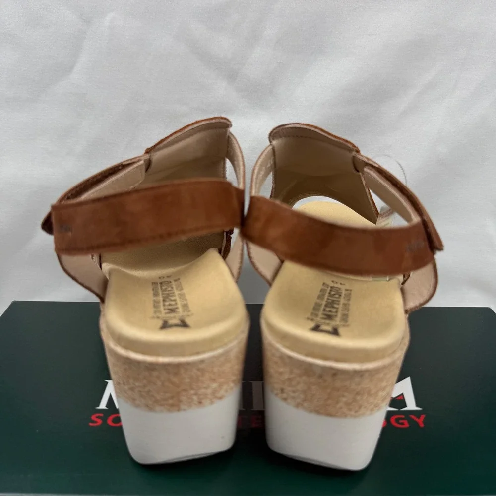 Mephisto Galiane Chili Brown Leather Wedge Sandals Womens 9 EU 40 Animal New